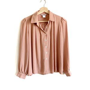 VINTAGE | TAN LONG SLEEVE BUTTON UP BLOUSE